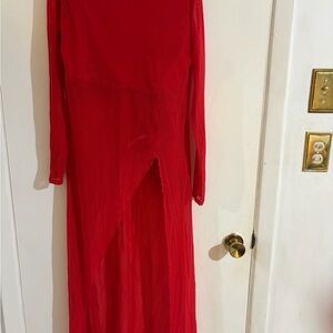Revolution Vibrant Red Long Sleeve mock neck sheer costume.